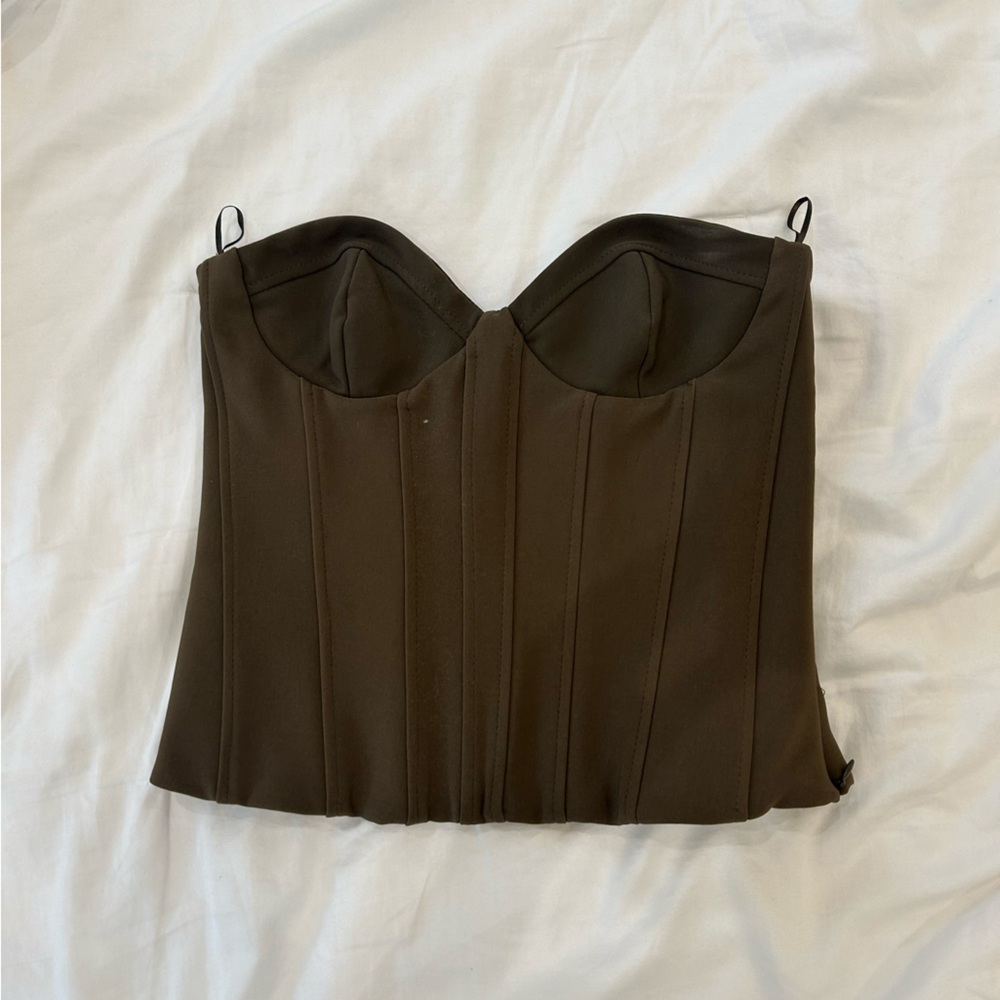 Dark green strapless top